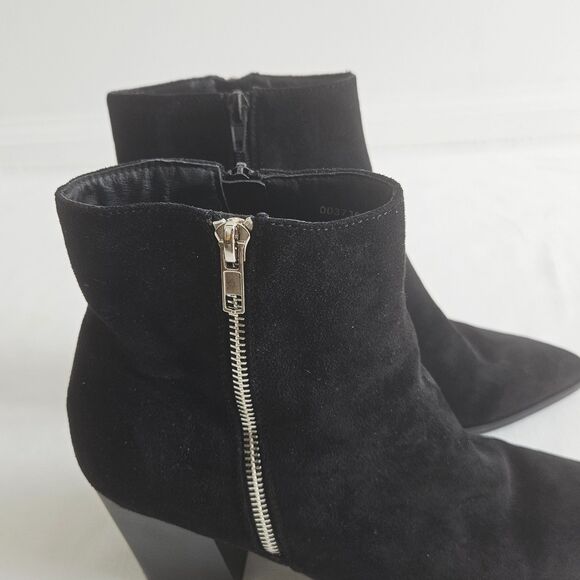 FOREVER 21 Boots Women 10 Black Faux Suede High Heel Ankle Point Toe Block Heel - Picture 2 of 7